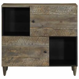 Berkfield Home Sideboard 80x33x75 cm Solid Wood Mango in Black - Size: 80 x 33 x 75 cm - thumbnail 3