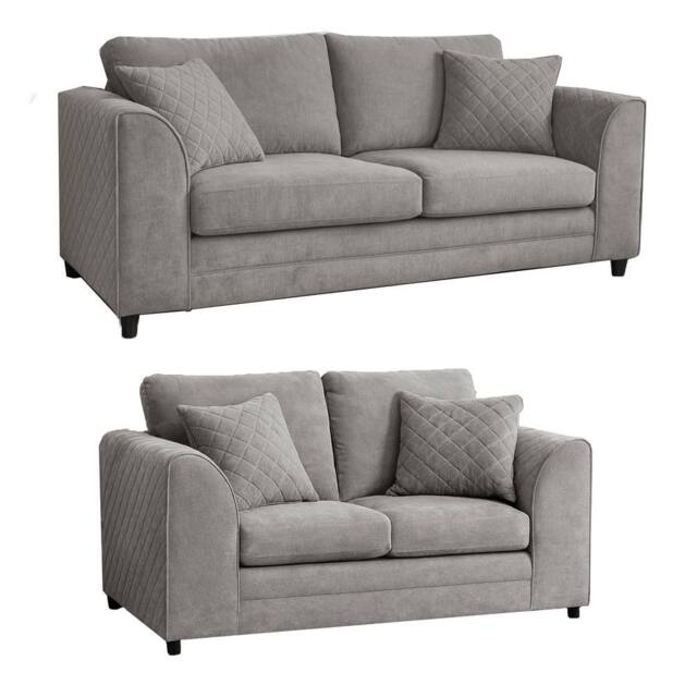 Furnishings For Less UK Quilted Chenille Fabric Sofa Set 3 & 2 Seater Scatter Back in Grey - image 1