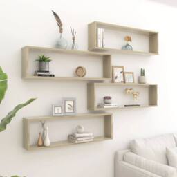 Berkfield Home Wall Cube Shelf 4 pcs Sonoma Oak 100x15x30 cm Engineered Wood in Light Tan - Size: 100 x 15 x 30 cm - thumbnail 2