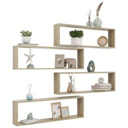 Berkfield Home Wall Cube Shelf 4 pcs Sonoma Oak 100x15x30 cm Engineered Wood in Light Tan - Size: 100 x 15 x 30 cm
