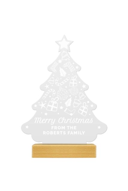 Personalised Memento Company Personalised Christmas Tree Wooden Based LED Light in Light Brown - image 1