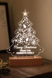 Personalised Memento Company Personalised Christmas Tree Wooden Based LED Light in Light Brown - thumbnail 4