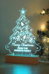 Personalised Memento Company Personalised Christmas Tree Wooden Based LED Light in Light Brown - thumbnail 5