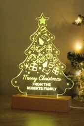 Personalised Memento Company Personalised Christmas Tree Wooden Based LED Light in Light Brown - thumbnail 7