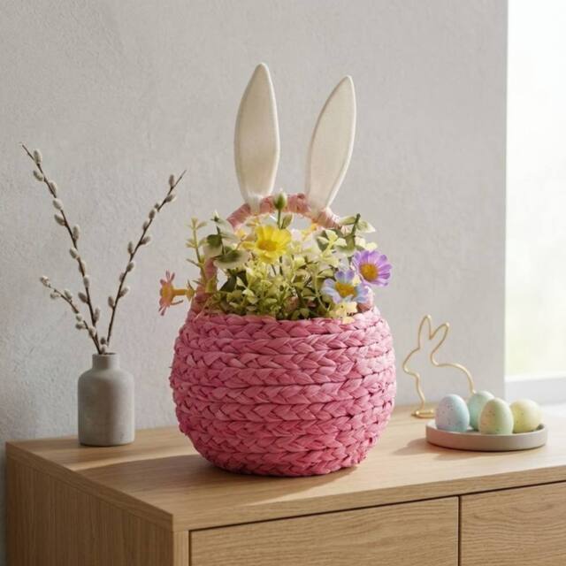 Garden Greatness Peony Faux Flower Easter Bunny Basket - Size: 1 Pack - image 1