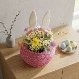 Garden Greatness Peony Faux Flower Easter Bunny Basket - Size: 1 Pack - thumbnail 2