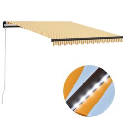 Berkfield Home Manual Retractable Awning with LED 300x250 cm Yellow & White