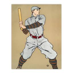 "Artery8 Vintage Baseball Player Drawing Vintage Wall Art Print Penfield in Beige - Size: W12"" x H16""" - thumbnail 1