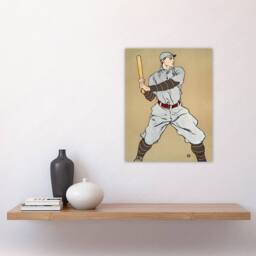 "Artery8 Vintage Baseball Player Drawing Vintage Wall Art Print Penfield in Beige - Size: W12"" x H16""" - thumbnail 4