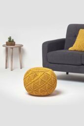 Homescapes Macrame Knitted Pouffe 35 x 40 cm in Mustard - thumbnail 2