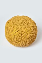 Homescapes Macrame Knitted Pouffe 35 x 40 cm in Mustard - thumbnail 3