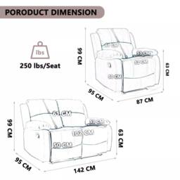 FURNITURE ONE Corduroy Fabric Electric Massage Sofa Suit with 8 Point Vibration Massage in Grey - thumbnail 4