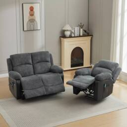 FURNITURE ONE Corduroy Fabric Electric Massage Sofa Suit with 8 Point Vibration Massage in Grey - thumbnail 1