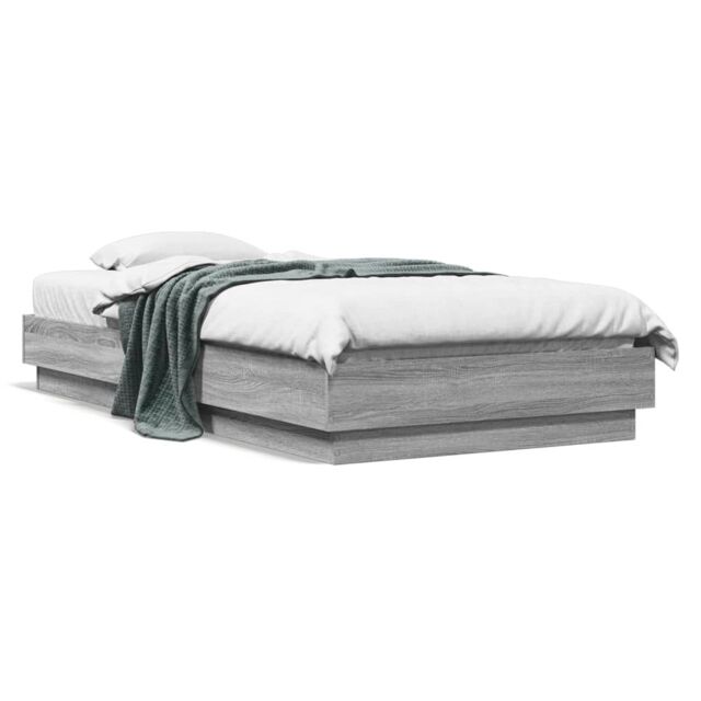 Berkfield Home Bed Frame without Mattress with LED Lights Grey Sonoma 75x190 cm Small Single - image 1