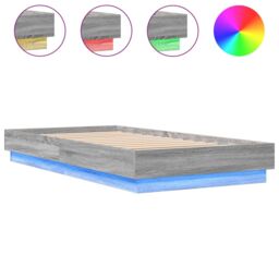 Berkfield Home Bed Frame without Mattress with LED Lights Grey Sonoma 75x190 cm Small Single - thumbnail 2
