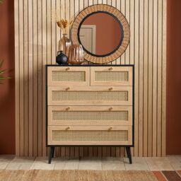Birlea Croxley Chest of 5 Drawers Rattan Croxley Mid Century Modern in Black - thumbnail 1