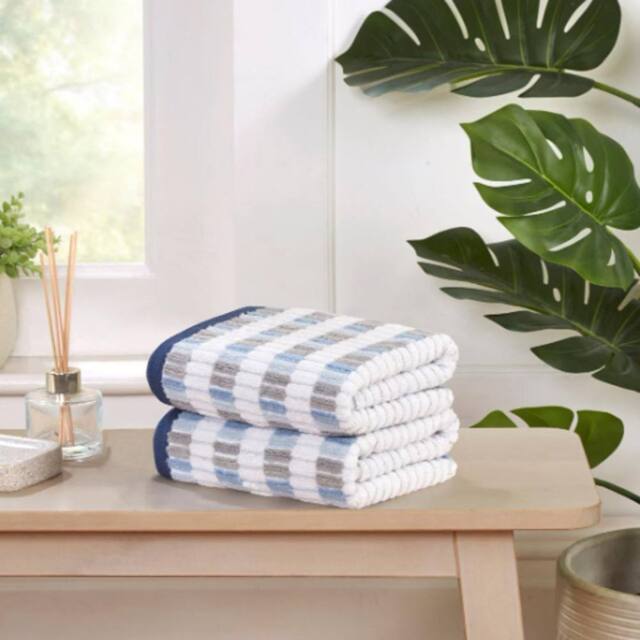 Rapport Home Santa Cruz Pure Cotton Striped Face, Hand, Bath Towel & Bath Sheet Set in Blue - image 1