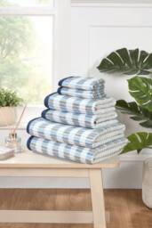 Rapport Home Santa Cruz Pure Cotton Striped Face, Hand, Bath Towel & Bath Sheet Set in Blue - thumbnail 2