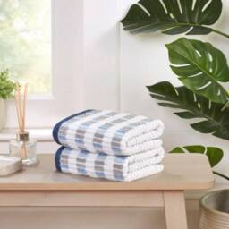 Rapport Home Santa Cruz Pure Cotton Striped Face, Hand, Bath Towel & Bath Sheet Set in Blue