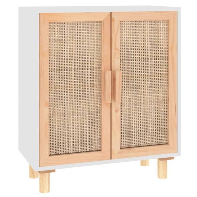Berkfield Home Sideboard White 60x30x70 cm Solid Wood Pine & Natural Rattan - Size: 60 x 30 x 70 cm - image 1