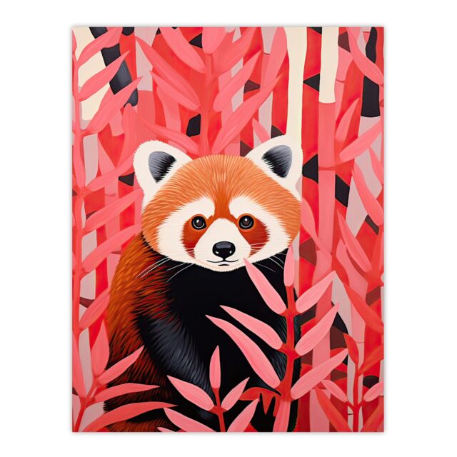 "Artery8 Wall Art Print Red Panda in Pink Bamboo Forest Oil Painting Poster Picture - Size: W18"" x H24""" - image 1