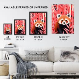 "Artery8 Wall Art Print Red Panda in Pink Bamboo Forest Oil Painting Poster Picture - Size: W18"" x H24""" - thumbnail 3