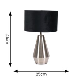 ValueLights Jax Brushed Chrome Dimmable Touch Table Lamp with Velvet Drum Shade & LED Bulb in Black - thumbnail 6