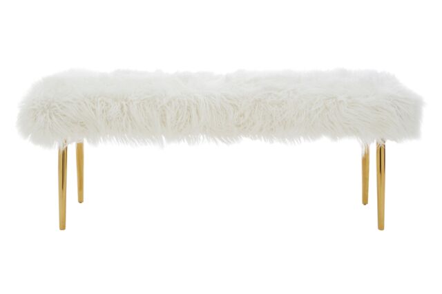 Orsina Clarence Natural Fur Effect Bench in White - image 1