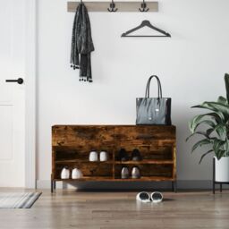 Berkfield Home Shoe Bench Smoked Oak 102x35x55 cm Engineered Wood in Brown - Size: 102 x 35 x 55 cm - thumbnail 1