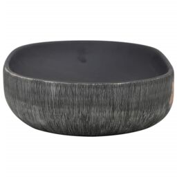 Berkfield Home Countertop Basin Grey & Black Oval 59x40x14 cm Ceramic - Size: 59 x 40 x 14 cm - thumbnail 5