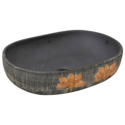 Berkfield Home Countertop Basin Grey & Black Oval 59x40x14 cm Ceramic - Size: 59 x 40 x 14 cm - thumbnail 2