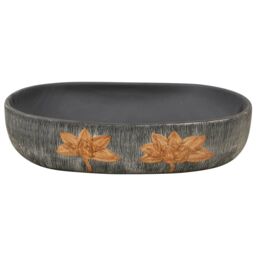 Berkfield Home Countertop Basin Grey & Black Oval 59x40x14 cm Ceramic - Size: 59 x 40 x 14 cm - thumbnail 4