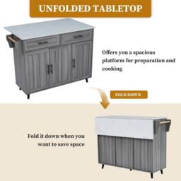 Merax Kitchen Island Trolley with Foldable Tabletop, Storage Cabinet Drawers in Grey - thumbnail 6