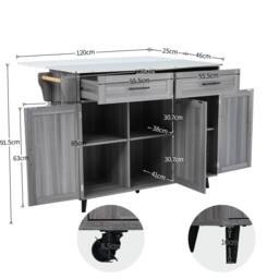 Merax Kitchen Island Trolley with Foldable Tabletop, Storage Cabinet Drawers in Grey - thumbnail 4