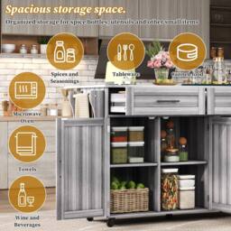 Merax Kitchen Island Trolley with Foldable Tabletop, Storage Cabinet Drawers in Grey - thumbnail 5