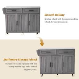 Merax Kitchen Island Trolley with Foldable Tabletop, Storage Cabinet Drawers in Grey - thumbnail 8