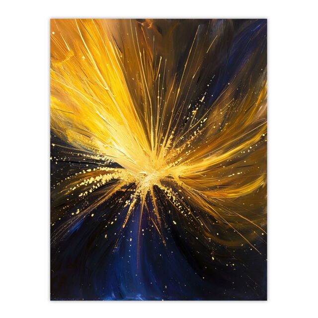 "Artery8 Star Explosion Gold Blue Night Sky Space Firework Wall Art Print in Yellow - Size: W24"" x H32""" - image 1