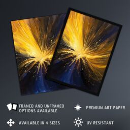 "Artery8 Star Explosion Gold Blue Night Sky Space Firework Wall Art Print in Yellow - Size: W24"" x H32""" - thumbnail 2