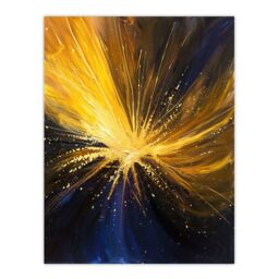 "Artery8 Star Explosion Gold Blue Night Sky Space Firework Wall Art Print in Yellow - Size: W24"" x H32""" - thumbnail 1