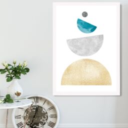 ARTZE Aqua & Yellow Semi Circles Mid Century Geometric Framed Print SIZE: A3 with White Frame - Size: A4 - thumbnail 2