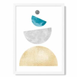 ARTZE Aqua & Yellow Semi Circles Mid Century Geometric Framed Print SIZE: A3 with White Frame - Size: A4 - thumbnail 1