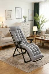 ExtraStar Tufted Sun Lounger Cushion with Ties, High-Resilience EPE Foam in Grey - thumbnail 2