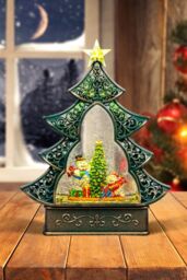 Shatchi Christmas Xmas Scene Globe Lantern with Swirling Water Glittering Music & Lights for Christmas Home Decorations Gifts One Size in Green - thumbnail 2
