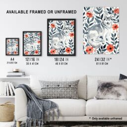"Artery8 Siberian Husky in Poppy Flower Pattern Dog Lover Framed Wall Art in Blue - Size: W12"" x H16""" - thumbnail 3
