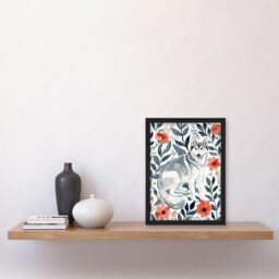 "Artery8 Siberian Husky in Poppy Flower Pattern Dog Lover Framed Wall Art in Blue - Size: W12"" x H16""" - thumbnail 4