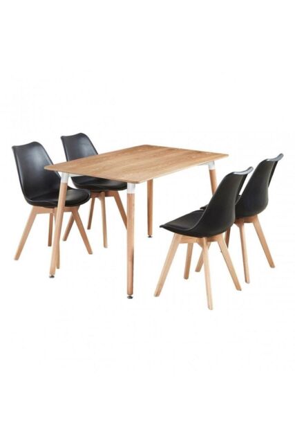 Life Interiors 5PCs Dining Set - a Halo Dining Table & Set of 4 Lorenzo Tulip chairs with Padded Seat in Black