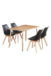 Life Interiors 5PCs Dining Set - a Halo Dining Table & Set of 4 Lorenzo Tulip chairs with Padded Seat in Black - thumbnail 1