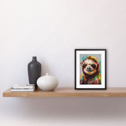 "Artery8 Wall Art Print Colourful Sloth with Glasses Modern Folk Artwork Framed 9X7 Inch in Black - Size: W7"" x H9""" - thumbnail 2
