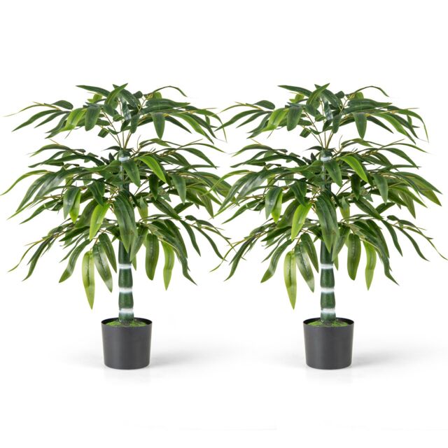 Gymax Set of 2 Artificial Bamboo Tree 100 CM Faux Greenery Plants With Pot in Dark Green - Size: 2 Pack - image 1