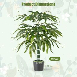Gymax Set of 2 Artificial Bamboo Tree 100 CM Faux Greenery Plants With Pot in Dark Green - Size: 2 Pack - thumbnail 3